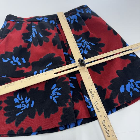 J Crew Skirt Womens 6 Red Black Blue Firework Floral Cotton Lined‎ A Line Mini - Picture 9 of 10